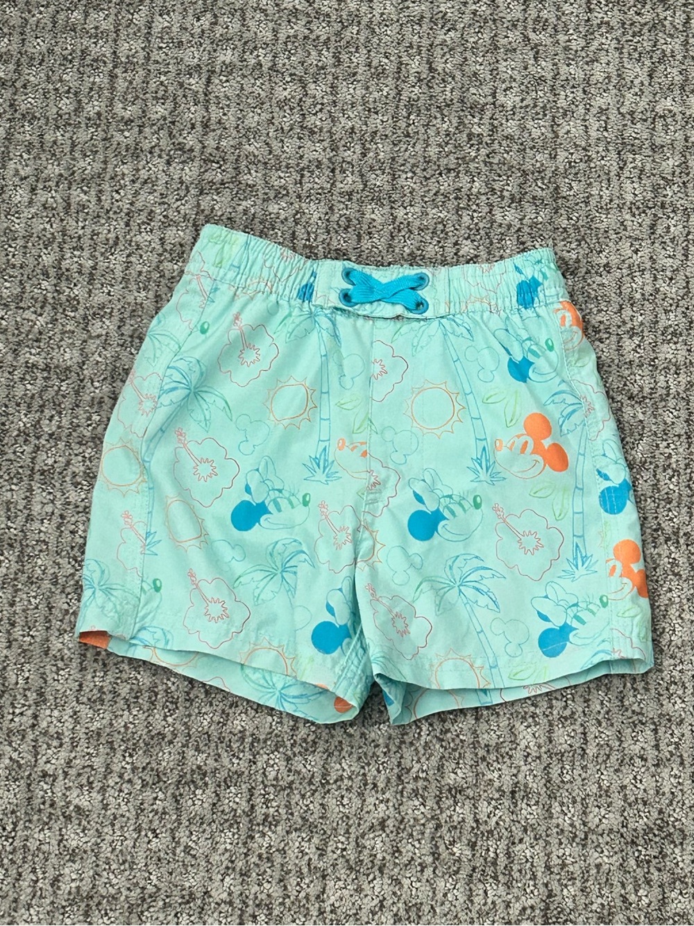 Disney Kids Teal Mickey Print Swim Shorts with Blue and Orange Accents